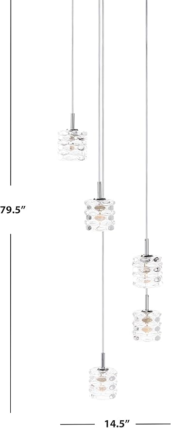 SAFAVIEH PND6012A Hadden 5-Light Adjustable Chrome and Clear (LED Bulbs Included) Pendant