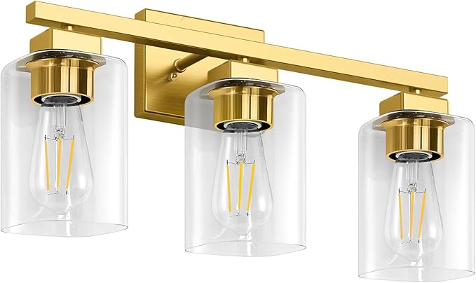 BesLowe 19‘’ 3-Light Bathroom Light Fixture, Modern Gold Bathroom Vanity Light Over Mirror, Matte Gold Wall Lamp, Sconces Wall Lighting Fixture for Living Room Bedroom Hallway
