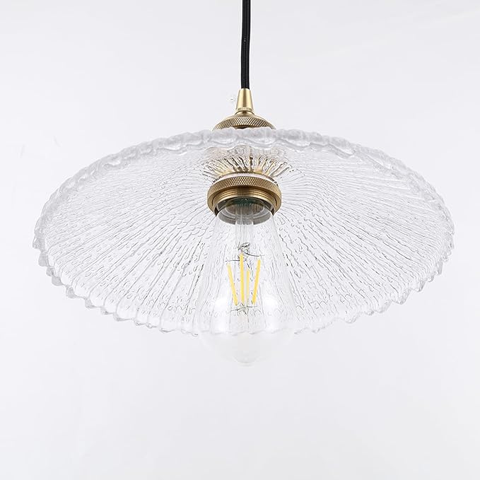 Modern Large Pendant Light 11 Inches Water Ripple Clear Glass Shades Brushed Brass Gold Hanging Lamp Farmhouse Adjustable Ceiling Hanging Lights Kitchen Island Dining Room Bedroom