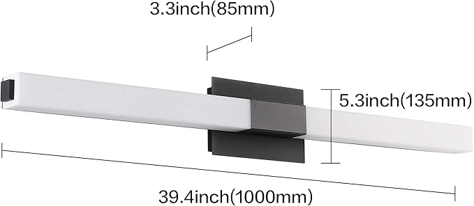 ZUZITO Black Modern Bathroom Light Fixtures Over Mirror 39.4 inch LED Vanity Lights Bar for Bath (S16001-1000mm)