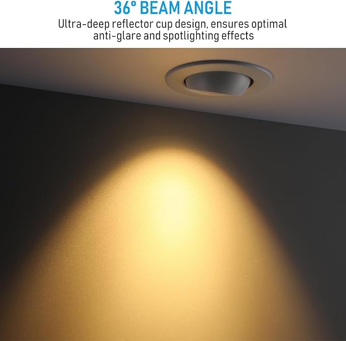 TORCHSTAR 6 Inch 5CCT LED Gimbal Retrofit Recessed Light Dimmable, 2700K/3000K/3500K/4000K/5000K, 12W CRI90 Directional Eyeball Can Light, Swivel Adjustable Spotlight Downlight ETL, Pack of 4