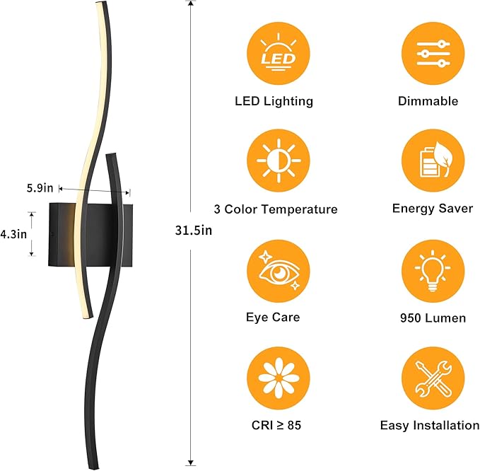 KARTOOSH 2 Pack Bathroom Vanity Lights Fixtures Over Mirror Hardwired Black Light Fixture Wall Lights 3CCT Dimmable LED Bathroom Light Fixtures 31.5 Inch Modern Wall Sconce Picture Lights for Wall