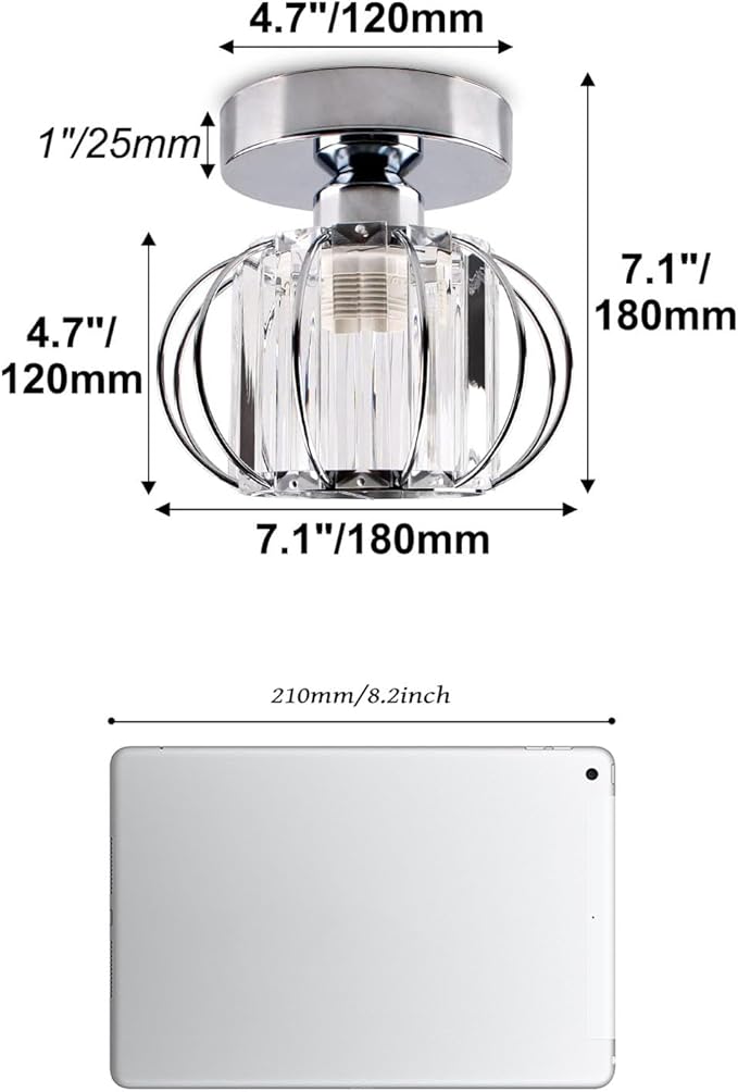 FRIXCHUR Small Chandelier Semi Flush Mount Ceiling Light Fixture Chrome Crystal Ceiling Lighting Modern Crystal Ceiling Light Fixture for Hallway Closet Kitchen Island Dining Room Bedroom E26 Base