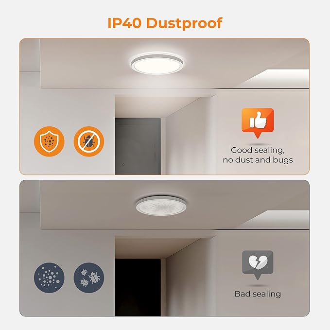 BLNAN LED Flush Mount Ceiling Light, 12 Inch 24W 3000K 4000K 5000K Hardwire Light Fixture, Ultra Thin Round White Lamp for Kitchen Porch Bedroom Hallway Stairwell Basement, Non-dimmable 6 Pack
