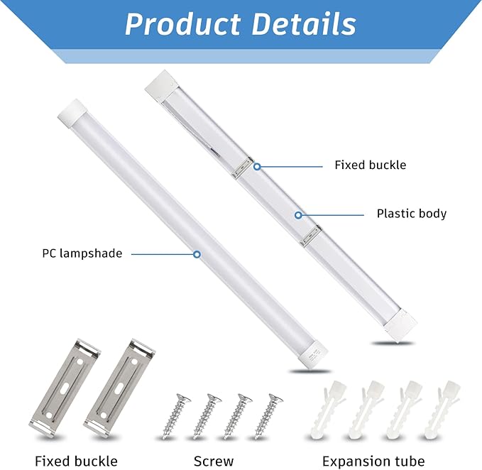 KILIPOL 2FT LED Batten Light, Ceiling Surface Mounted Slim LED Tube Lights, 20W 4000K Neutral White for Office, Shop, Garage, Home, 8 Packs