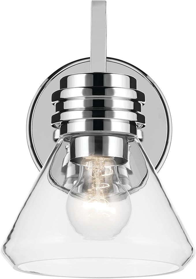 Kichler Farum 7.25" 1-Light Wall Sconce with Clear Glass in Chrome for Bathroom Vanity Light, Kitchen, Bedroom, Hallway, or Fireplace (7.25" W x 9.5" H) 55153CHCLR
