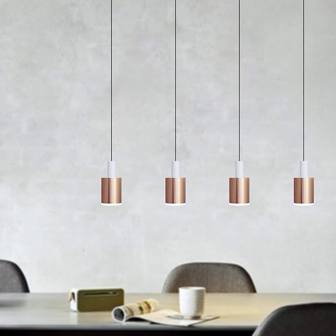 Virgo 4 Mini Pendant Lighting White-Copper - LED Hanging Light Fixture for Kitchen Island, Bar, Foyer - Cluster Pendants - Dimmable, Adjustable Wire, Lamp Bulb Included