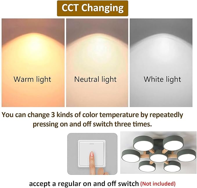 7-Lights LED Ceiling Light Fixture,32 Inch Modern Ceiling Lights Flush Mount Wooden 84W Chandelier for Living Room Bedroom Kitchen,Dimmable 3000K/4000K/6000K Temperatures Selectable Green