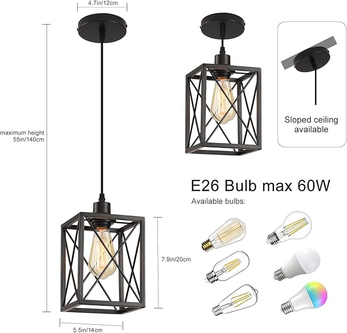 Black Pendant Lighting Modern Pendant Light, Adjustable Pendant Light Fixture,Pendant Lights Kitchen IslandLight (1 Pack Square Pendant Light)