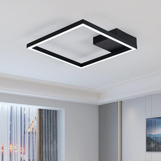 MADEM Modern LED Ceiling Light 15.74'' Black Flush Mount Ceiling Light 2160LM 27W LED Chandelier Square Ceiling Lamp Fixture for Bedroom Dining Room Living Room