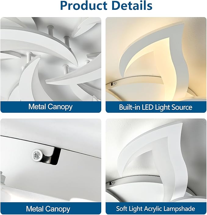 HuixuTe 31" White Modern Geometric Dimmable Ceiling Light Fixture, 9 Leaves Low Profile Flush Mount Ceiling Light for Kitchen, Bedroom, Living Room
