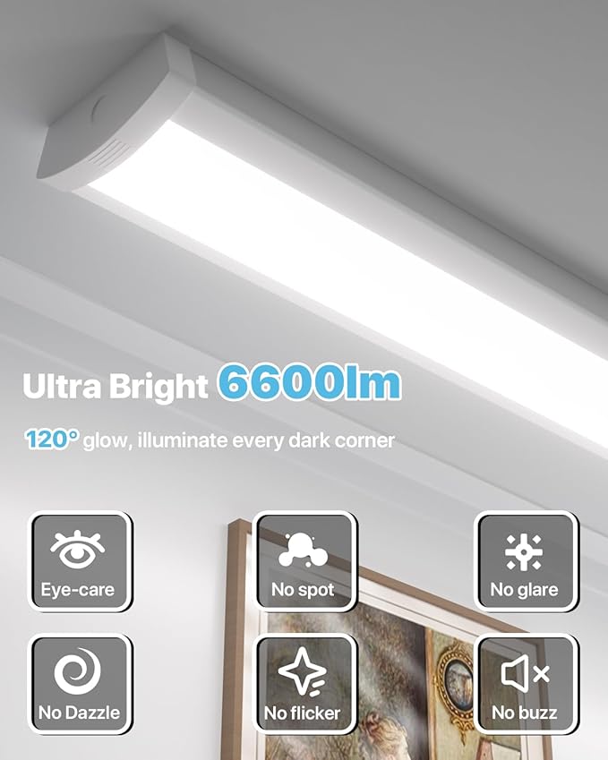 HYPERLITE 4FT LED Wraparound Light 6600LM, 60W/50W/40W, 4000K 48Inch Garage Ceiling Lights Surface Mount, AC120V ETL Listed Hardwired Led Light Fixture for Garage, Kitchen, Fluorescent Replacement,4P