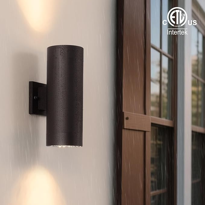 mirrea Modern Outdoor Porch Light Patio Light in 2 Lights with Aluminum Cylinder and Tempered Glass Cover Waterproof Wall Sconce 2 Pack (Oil Rubbed Bronze)