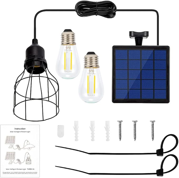 Solar Lights Outdoor Dusk to Dawn Shed Light 9.8FT Extension Cable Solar Powered Bulb Pendant Waterproof for Indoor, Chicken Coop, Porch, Gazebo, 3000K Warm