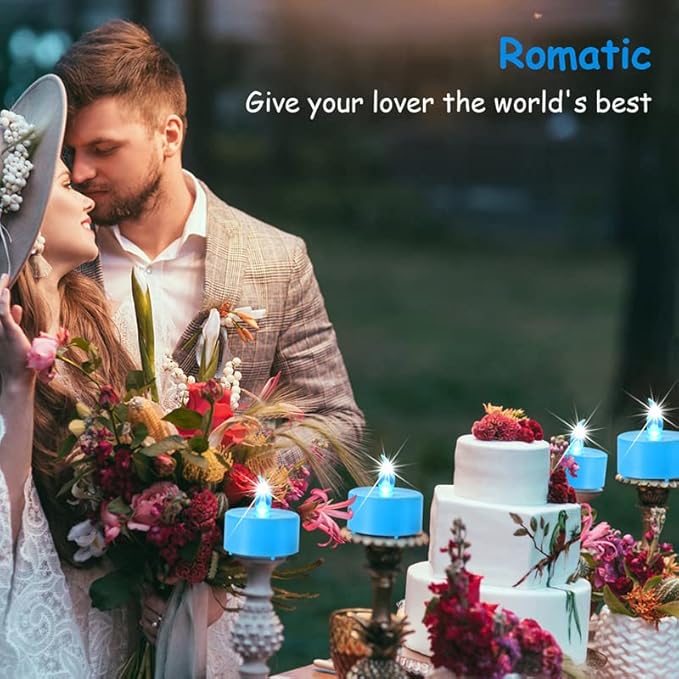 Battery Operated Tea Lights Candles, Flameless Electric Fake Candle, 100 Pack Flickering Votive Led Tealights, Long Lasting 200+Hours, for Wedding Party Home Decoration (Blue)