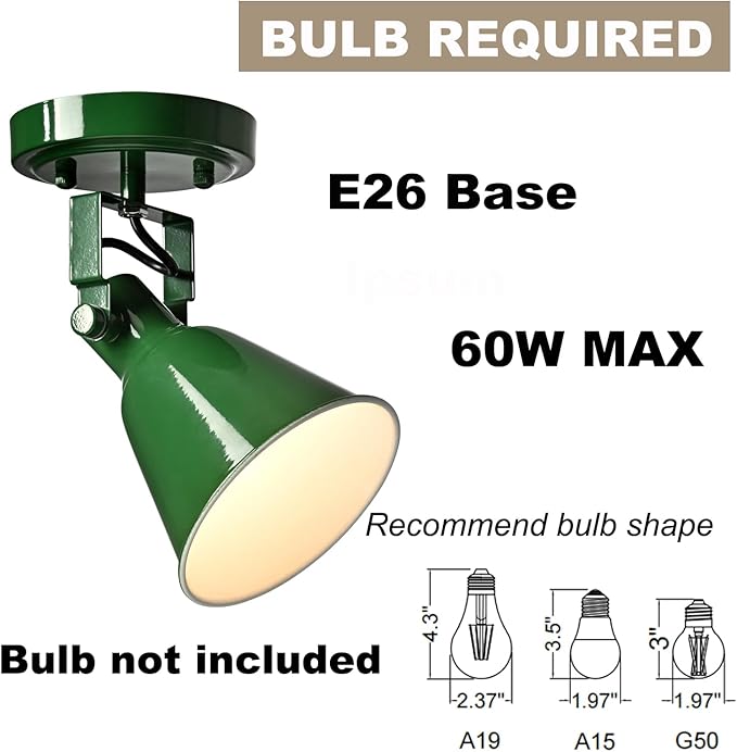 DIRYZON 1-Light Adjustable Green Spotlight, Semi Flush Mount Track Light Ceiling Light Fixture for Bedroom, Kitchen, Hallway & Wall Art Display