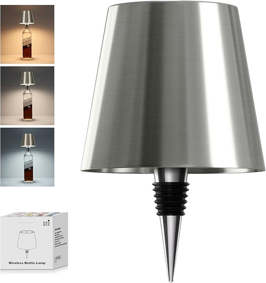 Wireless Bottle Lamp, 2026 New 3 Color Rechargeable Led Wine Bottle Lights for Bars Restaurants (Silver, 1PC)