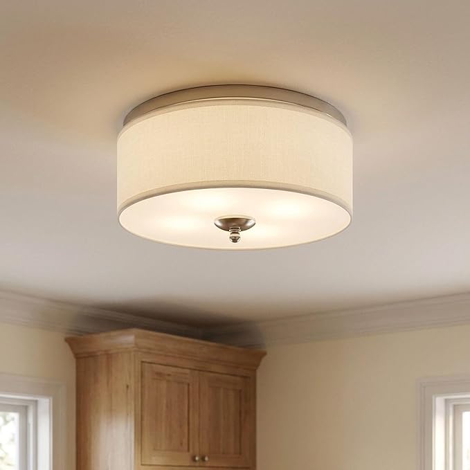 Quoizel Blanche 16" Flush Mount Ceiling Light with Premium Fabric Shade, Brushed Nickel, ETL Damp Rated for Kitchen or Bath