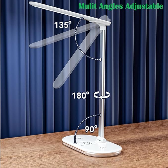 IHAO 3in1 Wireless Charging Eye-Care Desk Lamp 15W Fast Charging Station for Phone, Smartwatch & Earbuds, Touch Control Dimmable LED Light Adjustable Gooseneck, Modern Office Table Lamp-HYT2096 Black