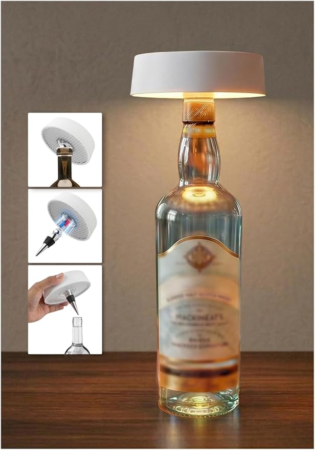 Wireless Bottle Lamp Shade, Rechargeable Wine Bottle Lights for Liquor Bottles, RGB, Touch Control 3 Color Temperatures, Dimmable, Outdoor Waterproof, Restaurant & Home Bar Décor, Gift, White 1Pc