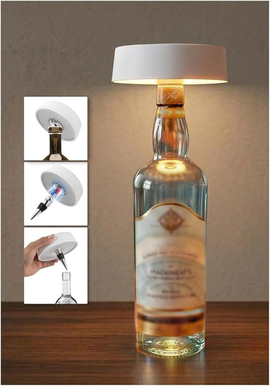 Wireless Bottle Lamp Shade, Rechargeable Wine Bottle Lights for Liquor Bottles, RGB, Touch Control 3 Color Temperatures, Dimmable, Outdoor Waterproof, Restaurant & Home Bar Décor, Gift, White 1Pc