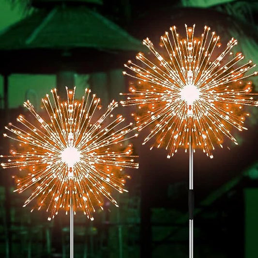 JJGoo Solar Firework Lights, 2 Pack 180 LEDs 2 Lighting Modes Solar Lights Outdoor Waterproof for Garden Patio Walkway Pathway Party Wedding Christmas Decorative - Orange