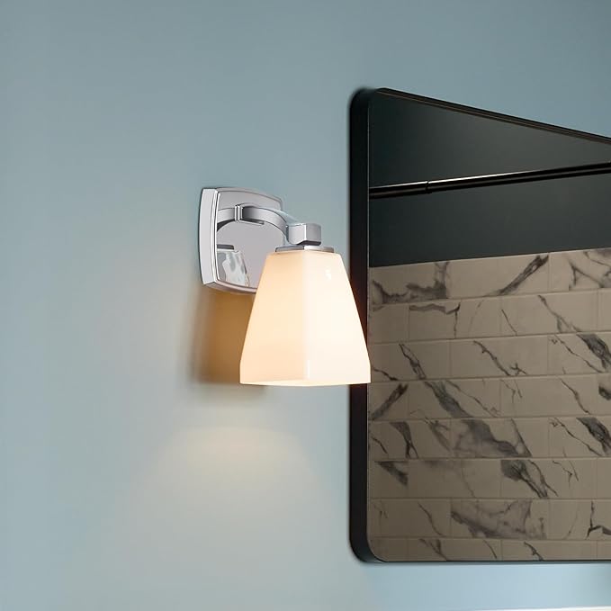 Kichler Marant 5" 1-Light Wall Sconce Bathroom Light Fixture with Opal Glass in Chrome for Powder Room, Hallway, Fireplace, Modern Vanity Lighting (5" W x 9.5" H), 55214CH