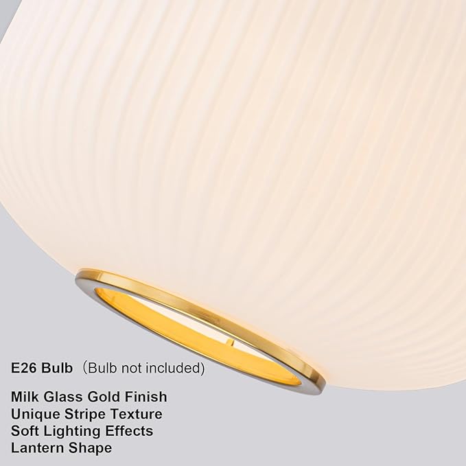 EDSILIVE White Glass Pendant Lights Kitchen Island 11.81" Antique Lantern White Glass Hanging Ceiling Light Fixture with Adjustable Wire for Dining Room Kitchen Table, Gold White