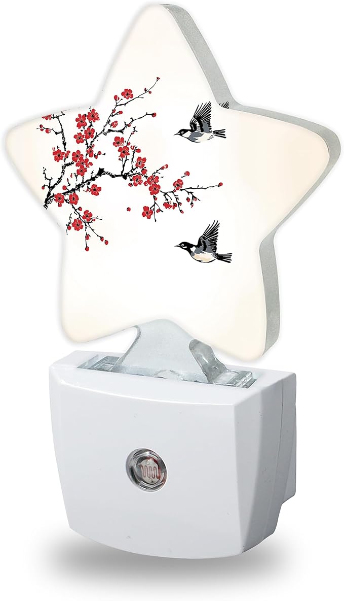 Birds Flying Nightlights Plug in Wall,Plum Blossoms Decorative Star Lamp with Automatic Lighting for Living Space,Gentle Glow for Kids Room,Hallway,Bathroom