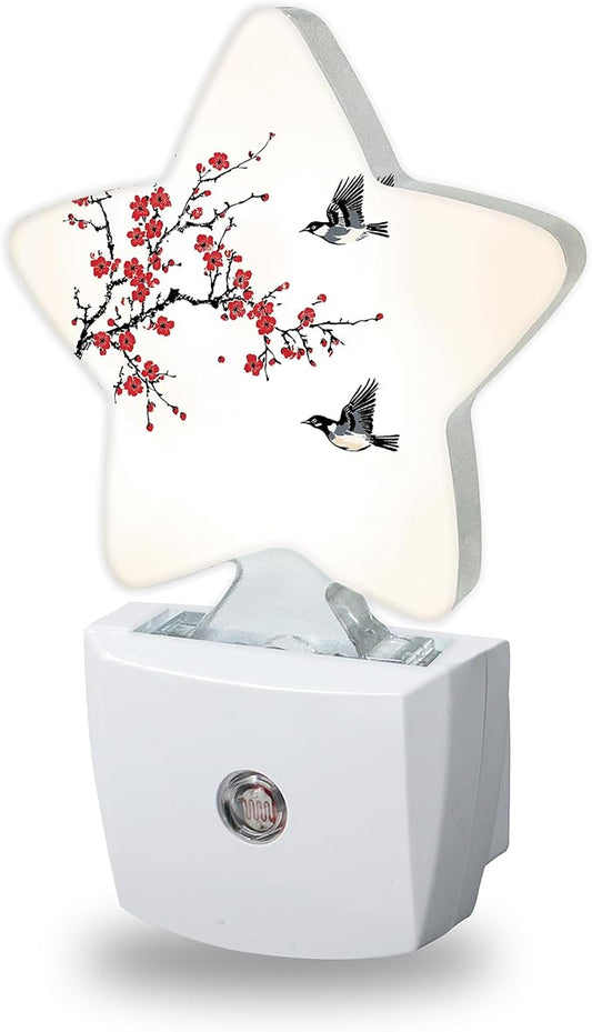 Birds Flying Nightlights Plug in Wall,Plum Blossoms Decorative Star Lamp with Automatic Lighting for Living Space,Gentle Glow for Kids Room,Hallway,Bathroom