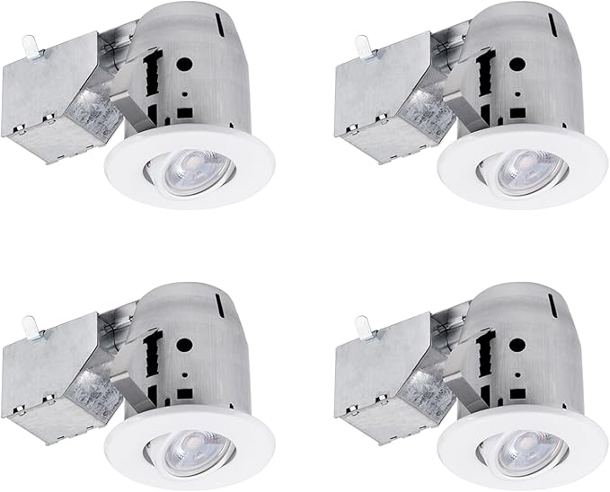 GLOBE Electric 90718 3" LED IC Rated Swivel Round Trim Recessed Lighting Kit 4-Pack, White Finish, Easy Install Push-N-Click Clips, Bulbs Included, 3.25" Hole Size, 400 Lumen