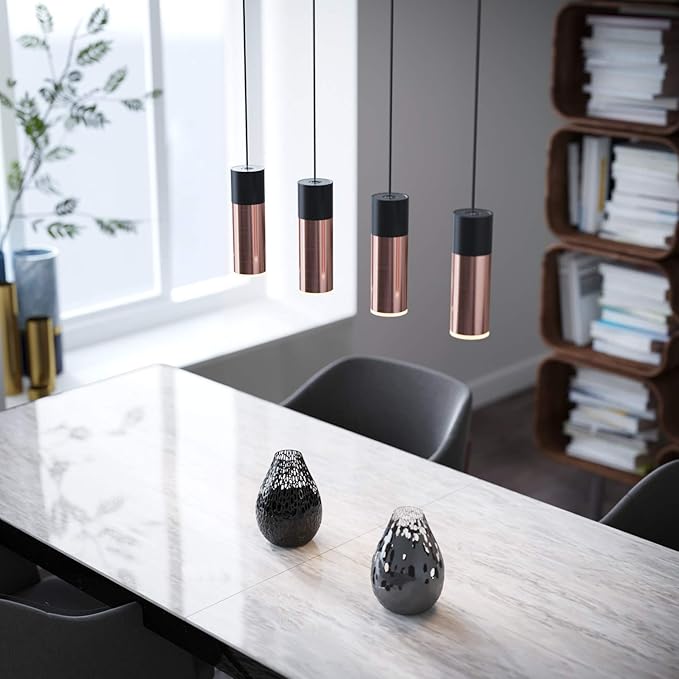 Vela 4 Mini Pendant Lighting Black-Copper - LED Hanging Light Fixture for Kitchen Island, Bar, Foyer - Cluster Pendants - Dimmable, Adjustable Wire, Lamp Bulb Included