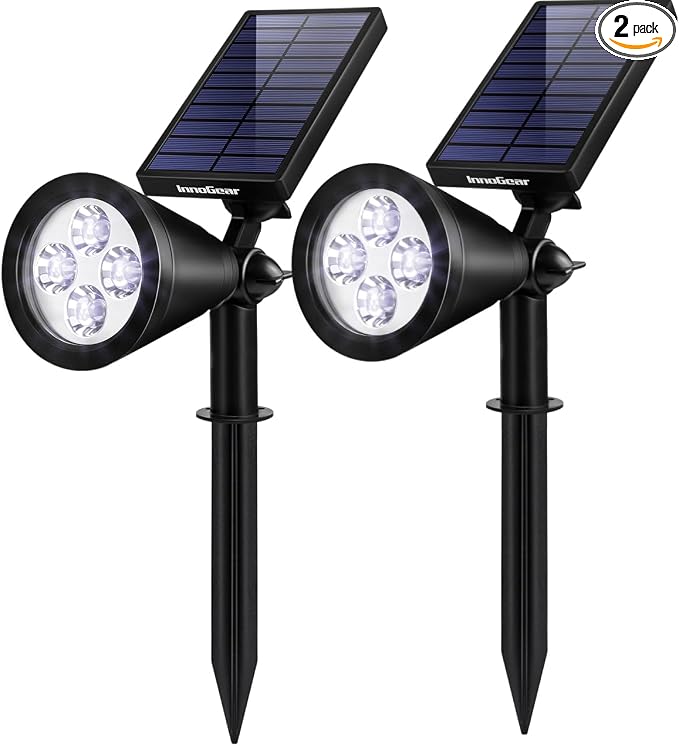 InnoGear Solar Lights Outdoor Waterproof Solar Garden Light for Outside Yard Landscape Lighting Pathway Spot Lights Spotlight Wall Light Auto On/Off, Pack of 2 (Cool White)