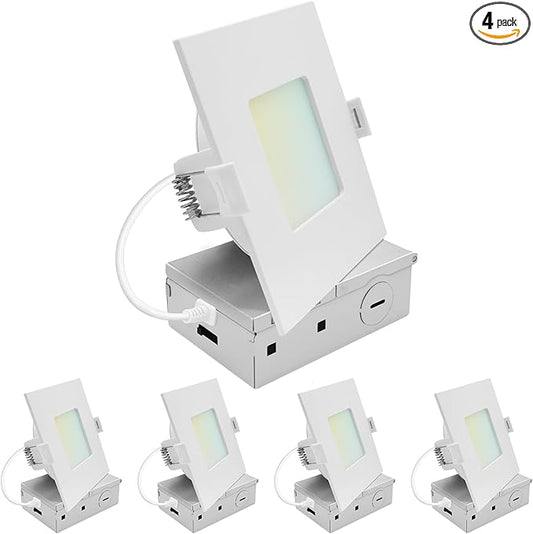 LUXRITE 4 Inch LED Recessed Light, ECO Backlit Mini Panel Spotlight, 5CCT 2700K-5000K, 1000 Lumens, High Output, 11 Watts, Dimmable, IC Rated, Wet Rated, ETL Listed, Energy Star, Square (4 Pack)