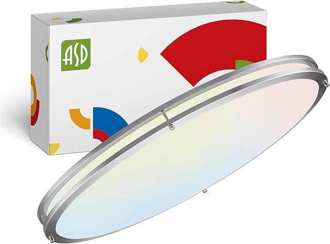ASD LED 32" Oval Flush Mount Lighting, Close to Ceiling Light Fixture | 3CCT, Dimmable, Energy Star, ETL Listed | 45W 3750LM 3000-5000K 100-277V | Low Profile Double Ring Lamp | Nickel