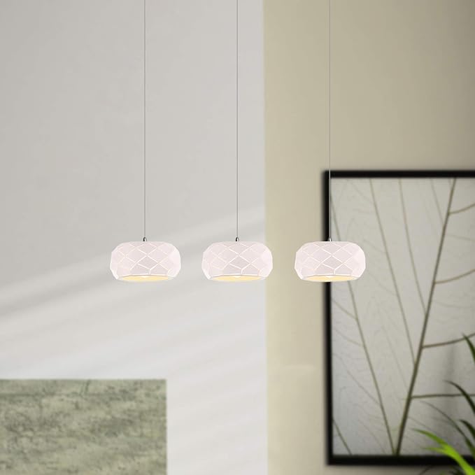 Crust 3 Mini Pendant Lighting White - LED Hanging Light Fixture for Kitchen Island, Bar, Foyer - Cluster Pendants - Dimmable, Adjustable Wire, Lamp Bulb Included