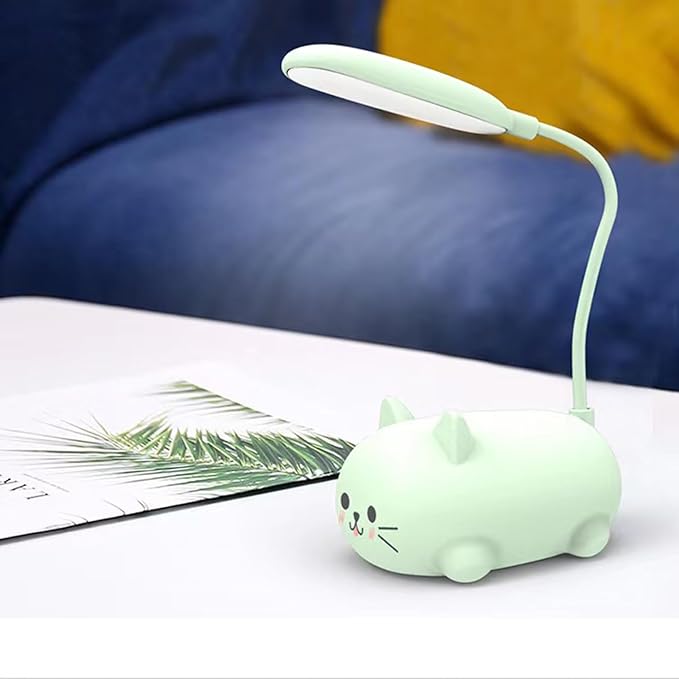 Neioaas LED Desk Lamp for Kids, Cute Cat Lamp USB Rechargeable Reading Light,Portable LED Table Light, Flexible Gooseneck Eye-Care Cartoons Small Desk Lamp Girls Gifts (Green)