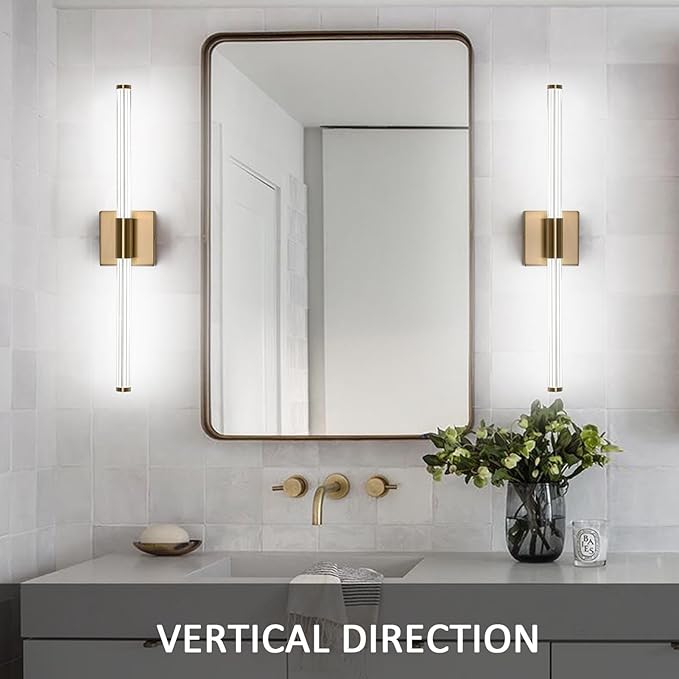Modern LED Vanity Light, 360° Full Lighting Bathroom Light Fixture Over Mirror, 22W 5500K Cool White, Hardwired Wall Sconce, 23.6 Inch, Brass