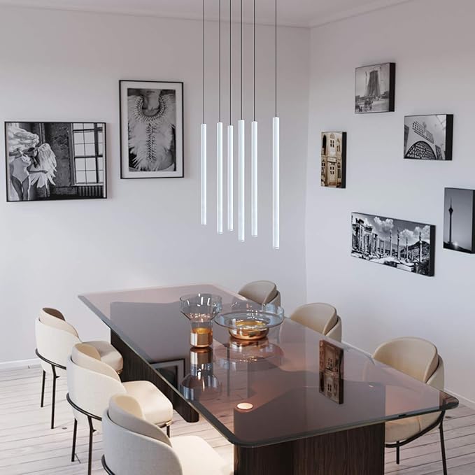 CANALIS 6 Mini Pendant Lighting White - LED Hanging Light Fixture for Kitchen Island, Bar, Foyer - Cluster Pendants - Dimmable, Adjustable Wire, Lamp Bulb Included