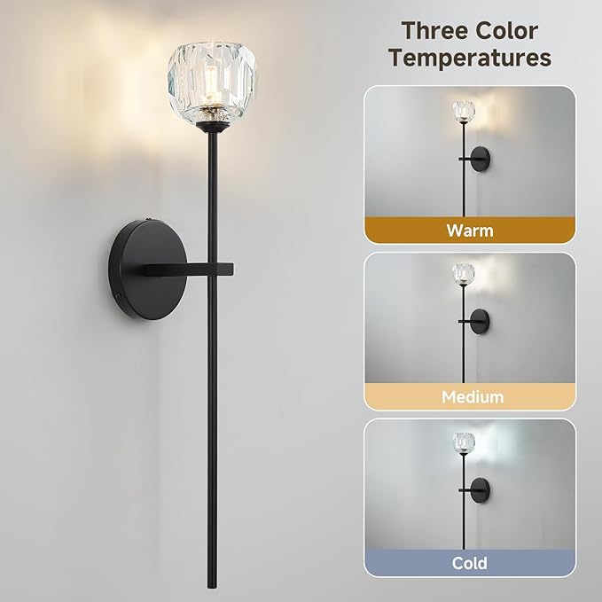 Black Crystal Wall Sconces with G9 Bulbs, Mid Century Modern Diamond Decor Light Brass Vintage Long Lighting Fixture Hardwired for Elegant Vanity Living Room Bedroom Bathroom Hallway