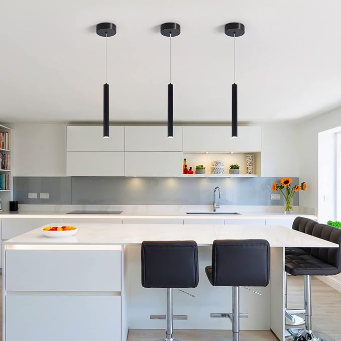 3 Color Changeable Pendant Light,18W Kitchen Island Pendant Lights, 3 Pack Modern Black Mini LED Lighting Fixtures with Clear Bubble Shades for Bathroom Dining Room Living Room