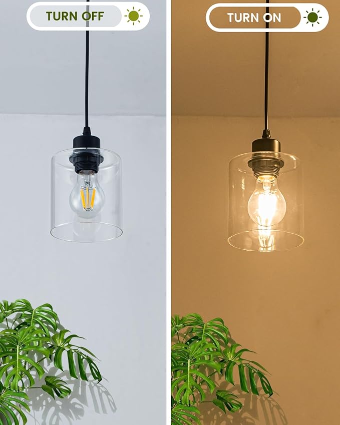 1 Light Hanging Pendant Light Fixtures, Adjustable Black Pendant Lights Kitchen Island, Modern Farmhouse Light Fixtures for Dining Room, Clear Glass Shade, E26 Base, 3 Packs