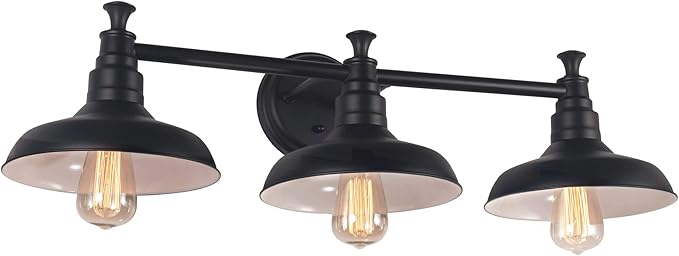 Design House 588533 Kimball Industrial Farmhouse 3-Light Indoor Bathroom Vanity Light Dimmable with Metal Shades for Over The Mirror, Matte Black