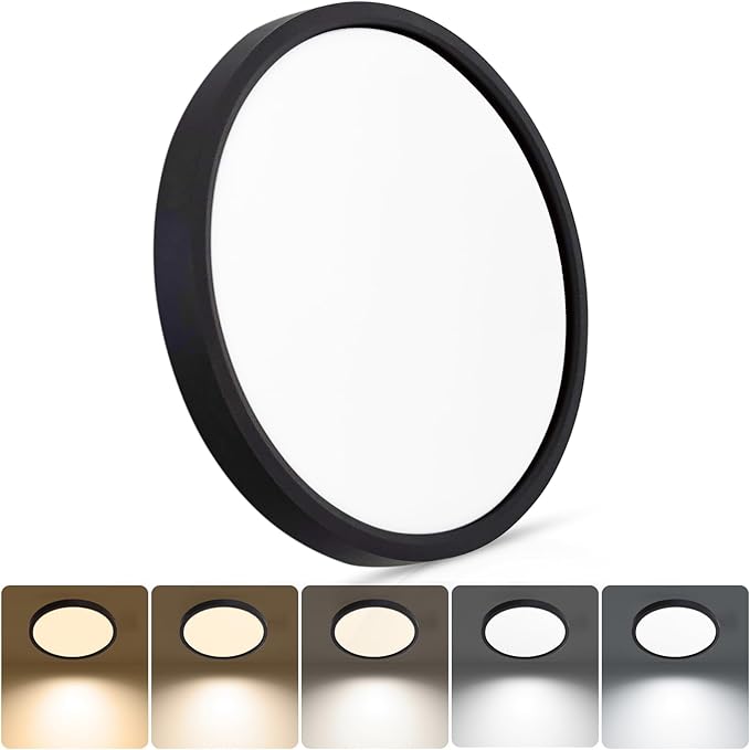 9 Inch LED Flush Mount Ceiling Light, 18W 2160LM & 5 CCT in One 2700K-6500K Selectable, Ultra Thin Round Flat Fixtures for Hallway Porch Stairwell Closet Basement, Non-Dimmable,Black