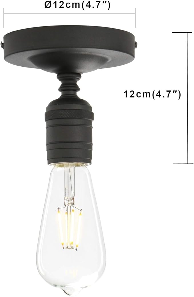 Phansthy Semi Flush Mount Ceiling Light Fixture, Vintage Industrial Close to Ceiling Light, Pendant Light Fixture Ceiling for Bedroom Kitchen Living Room Dining Room (Minimalist -Black)