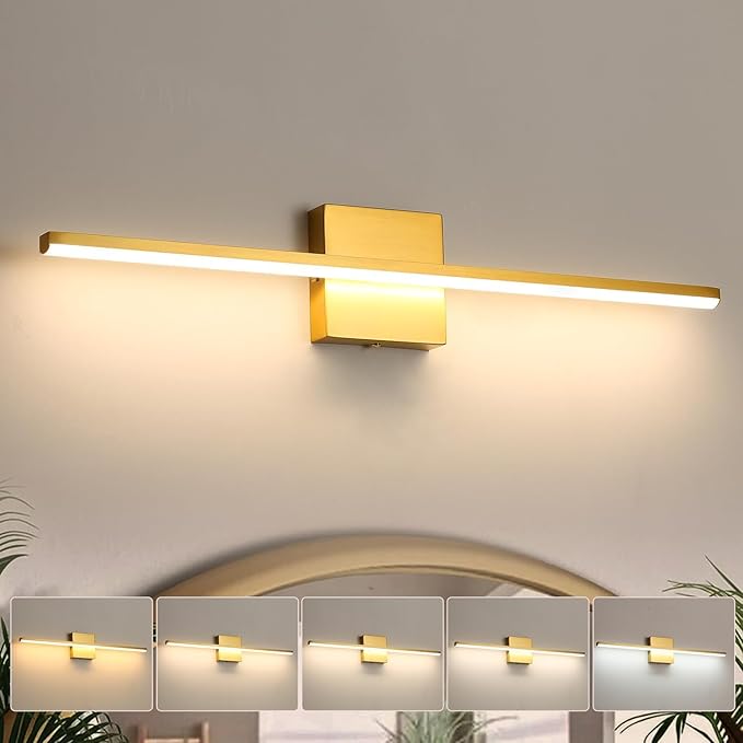 Modern Bathroom Vanity Light 24 Inch, 18W Brushed Gold Bathroom Light Fixture Over Mirror, Dimmable 5CCT LED Wall Sconce Lighting for Restro