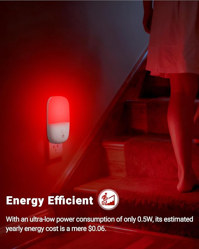 670nm Red Night Lights with Retractable Plug [2 Pack] - 0.5W Red Light Night Light with Dusk to Dawn Sensor - Auto On/Off LED Night Light Plug into Wall Pefect for Bedroom, Bathroom, Hallway