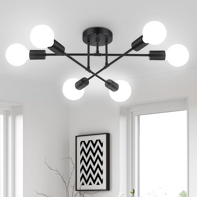 Ceiling Light Fixture, 6-Light Ceiling Light Chandelier, Modern Dinning Room Light Fixture, Sputnik Light Fixtures Ceiling Mount, Semi Flush Mount Light Fixture For Living Room,Bedroom,Hallway,Kitchen