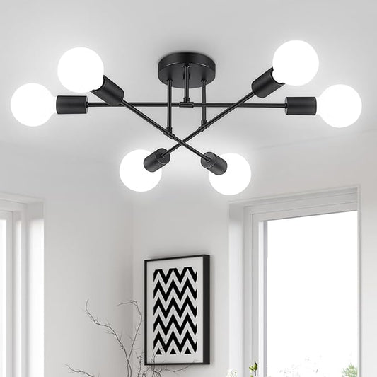 Ceiling Light Fixture, 6-Light Ceiling Light Chandelier, Modern Dinning Room Light Fixture, Sputnik Light Fixtures Ceiling Mount, Semi Flush Mount Light Fixture For Living Room,Bedroom,Hallway,Kitchen