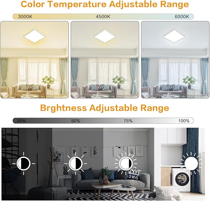 12 inch Dimmable LED Flush Mount Ceiling Light with Remote, 24W Full CCT Brightness Adjustable Square LED Ceiling Light, Slim Flat Panel Lighting Fixture for Bedroom, Living Room, Bathroom